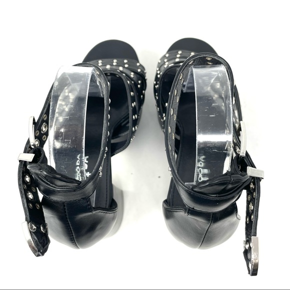 NWOT Lamoda Punk Lolita Black Studded Strap Platform Heeled Sandals Size 8 - Picture 2 of 7